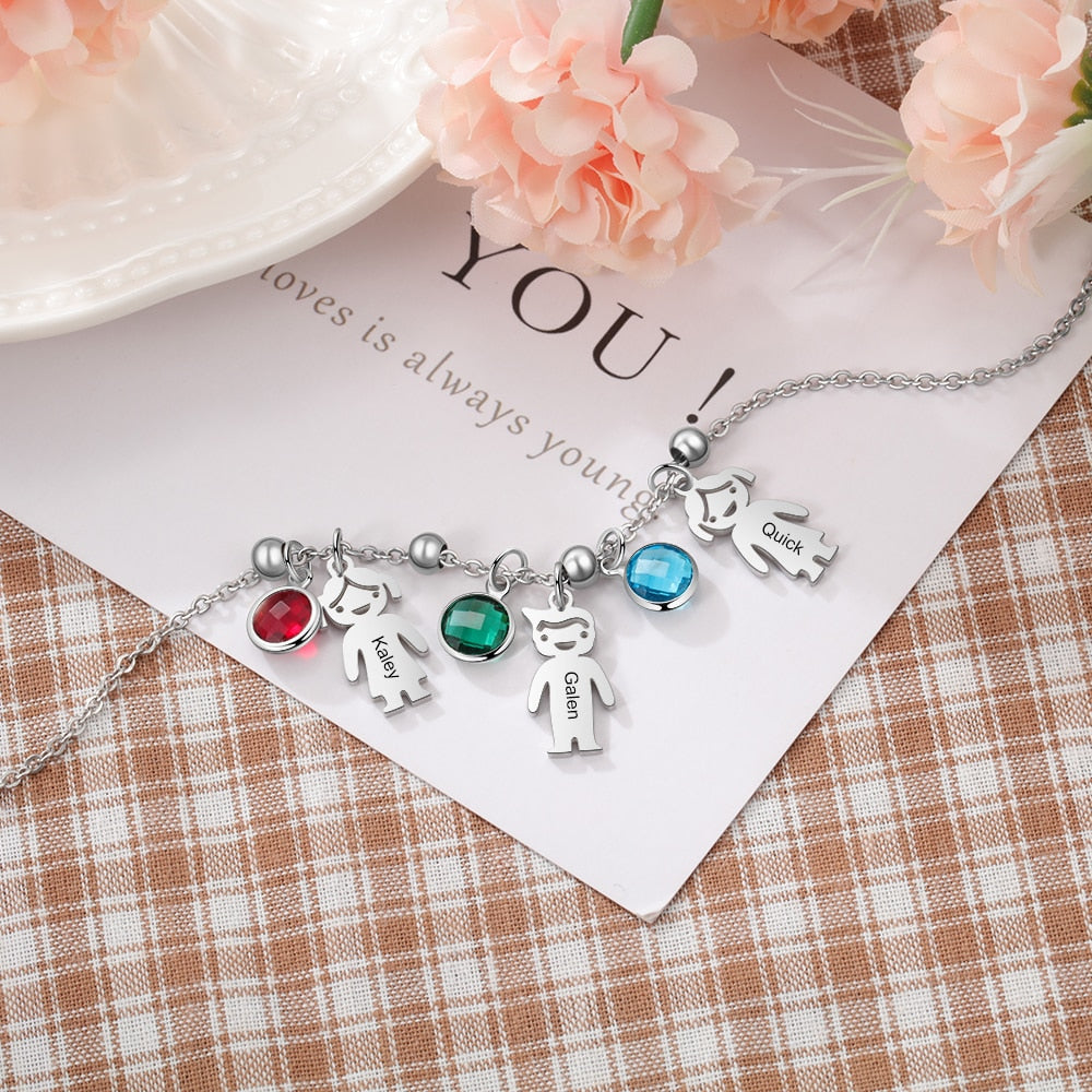 Customize This Boy Girl Pendant Necklace with Birthstone