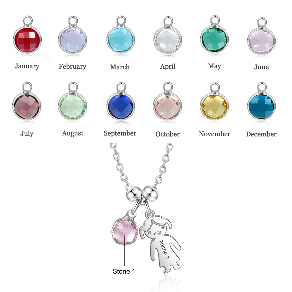Customize This Boy Girl Pendant Necklace with Birthstone