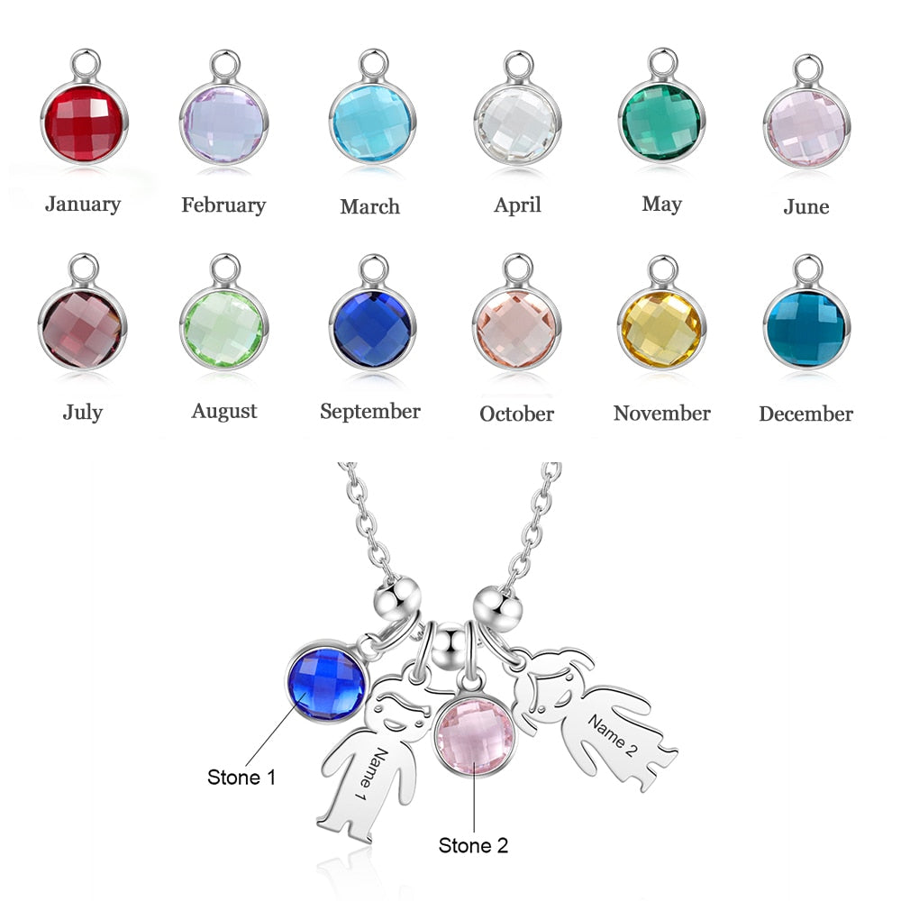 Customize This Boy Girl Pendant Necklace with Birthstone