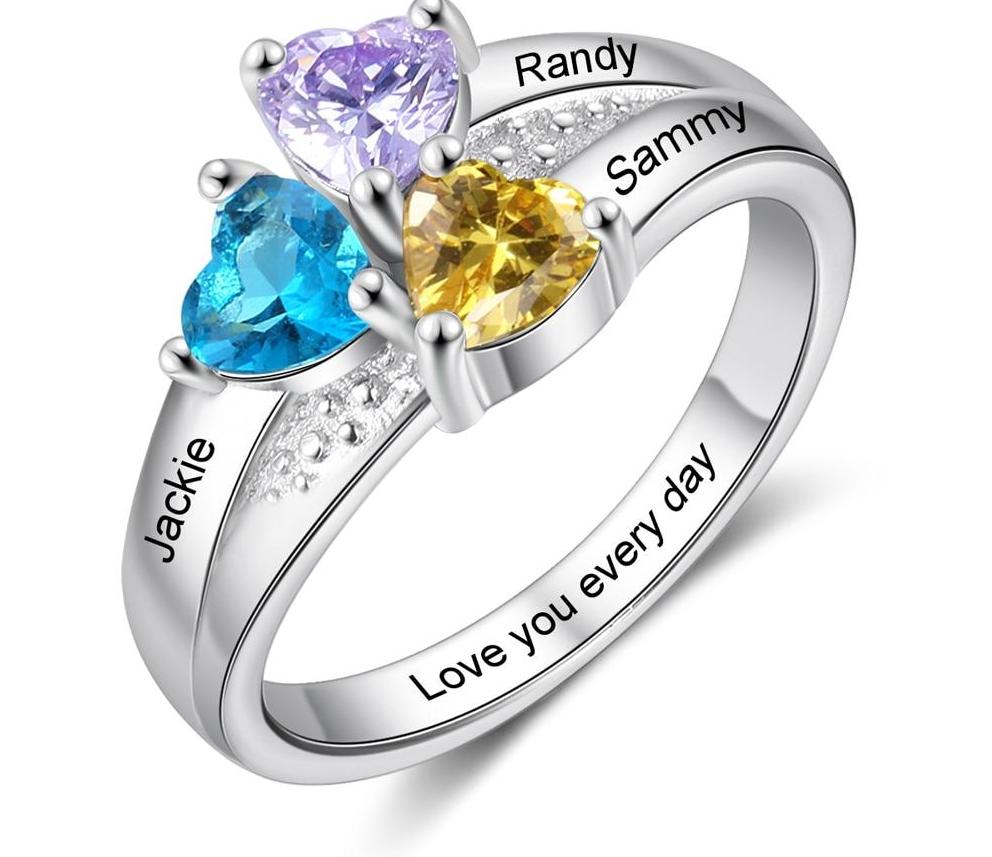 Customize This Personalized Engraved Name 3 Heart Birthstones