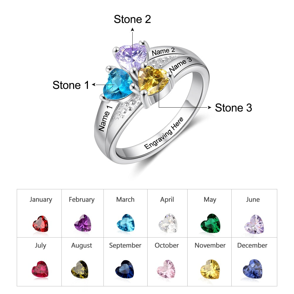 Customize This Personalized Engraved Name 3 Heart Birthstones