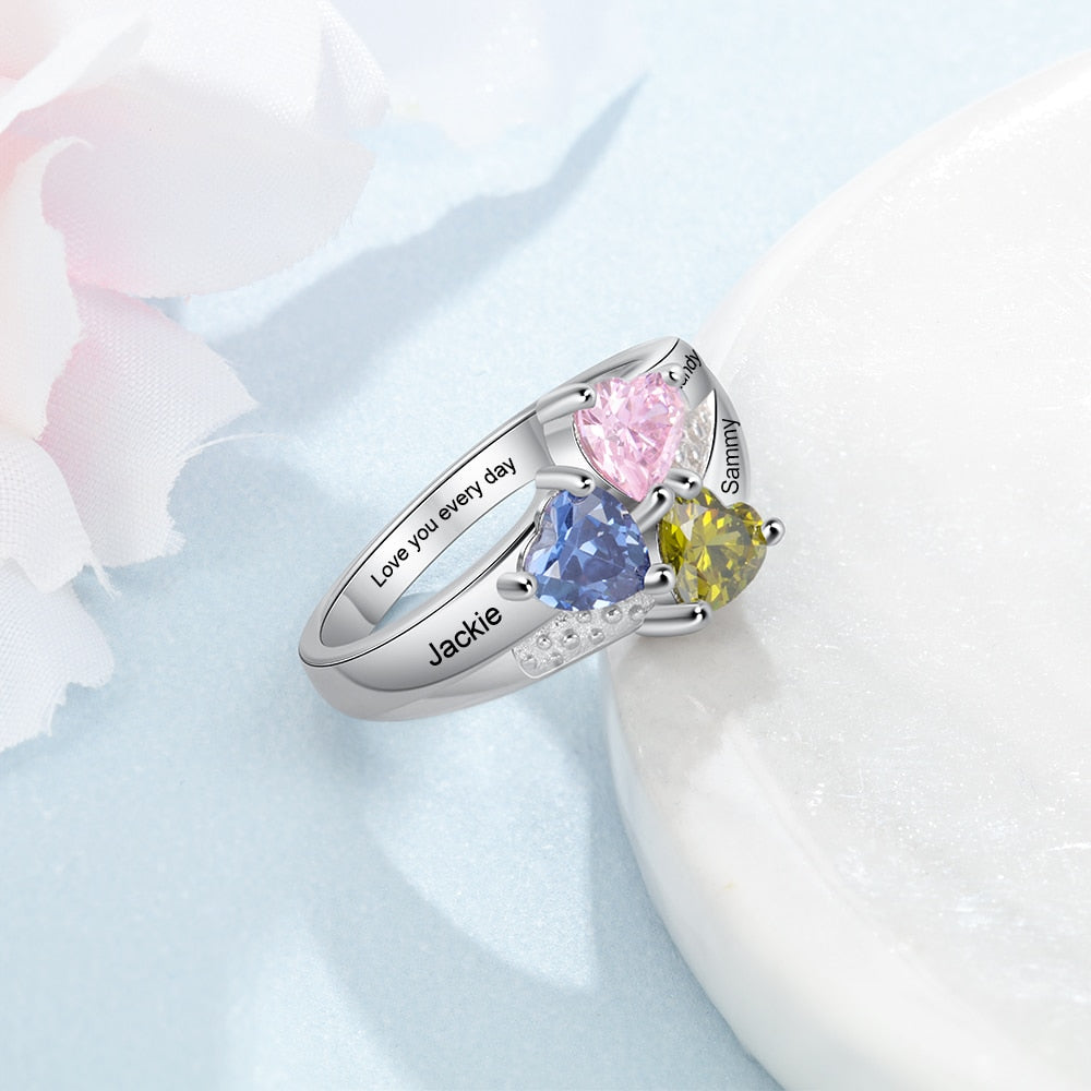Customize This Personalized Engraved Name 3 Heart Birthstones