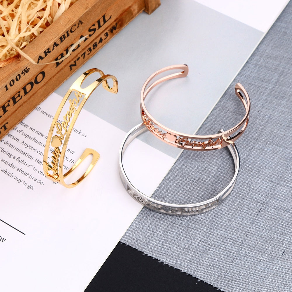Customize This Lovers 2 Names Love Bangle, Women Men