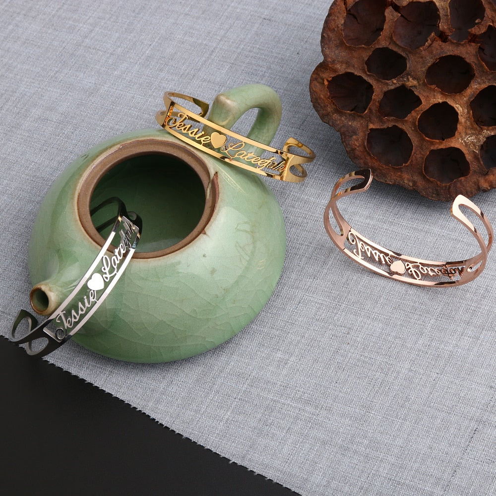 Customize This Lovers 2 Names Love Bangle, Women Men