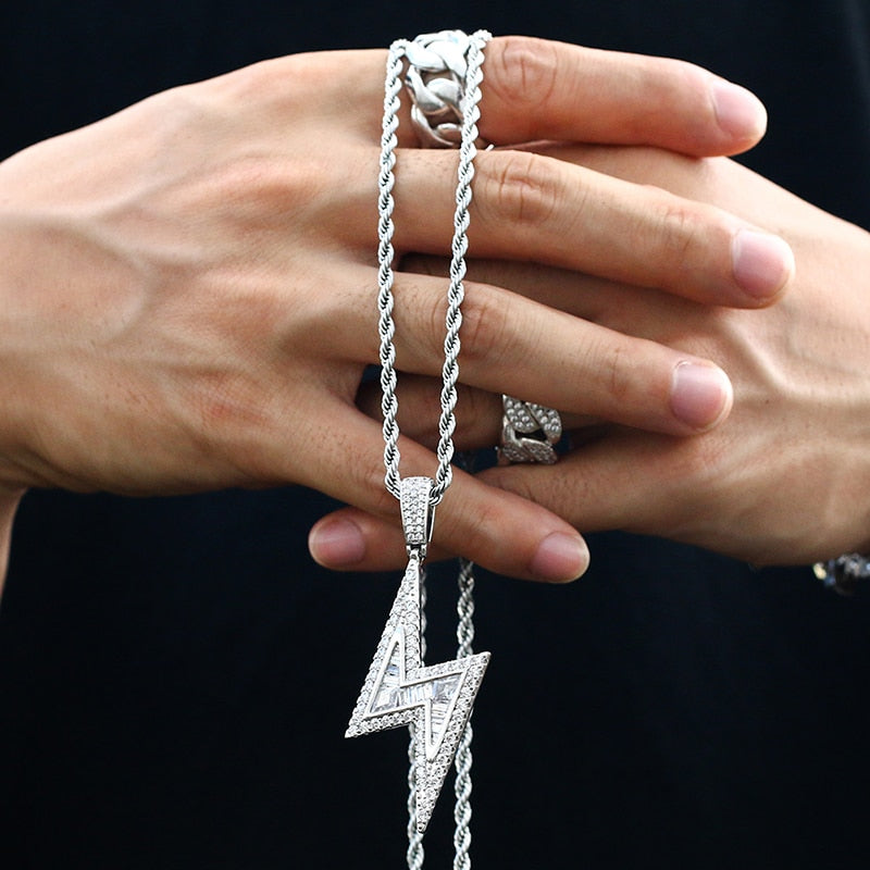 Customize This Lightning Shape Baguette Pendant Necklace Charm