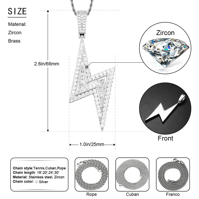 Customize This Lightning Shape Baguette Pendant Necklace Charm