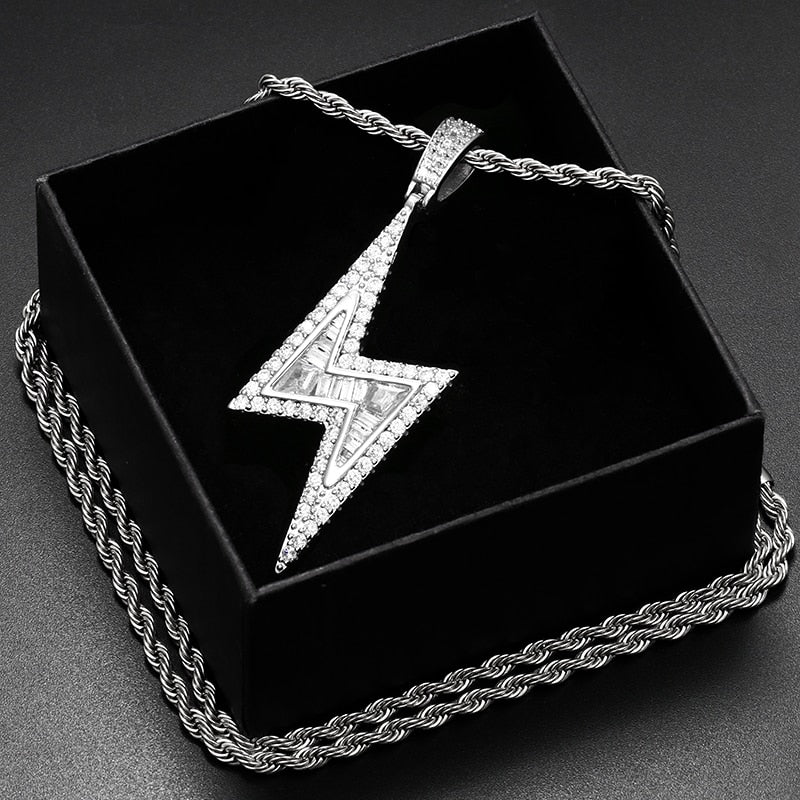 Customize This Lightning Shape Baguette Pendant Necklace Charm