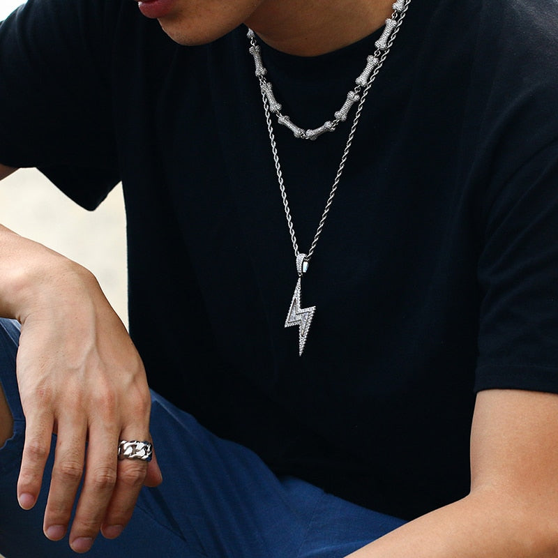 Customize This Lightning Shape Baguette Pendant Necklace Charm