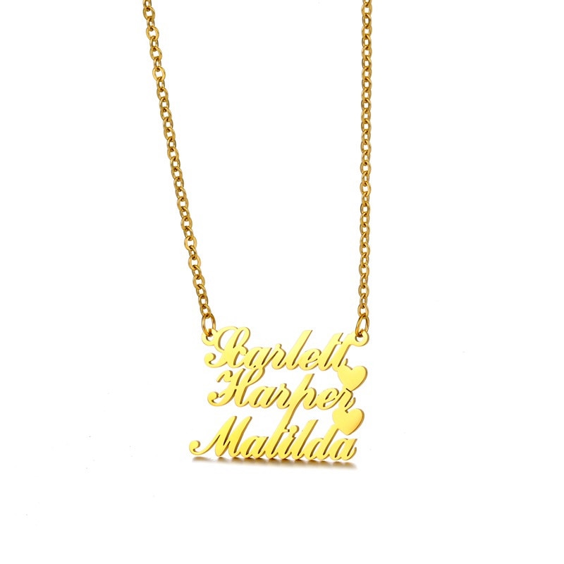 Customize This 3 Names Necklace Stainless Steel Nameplate with Heart