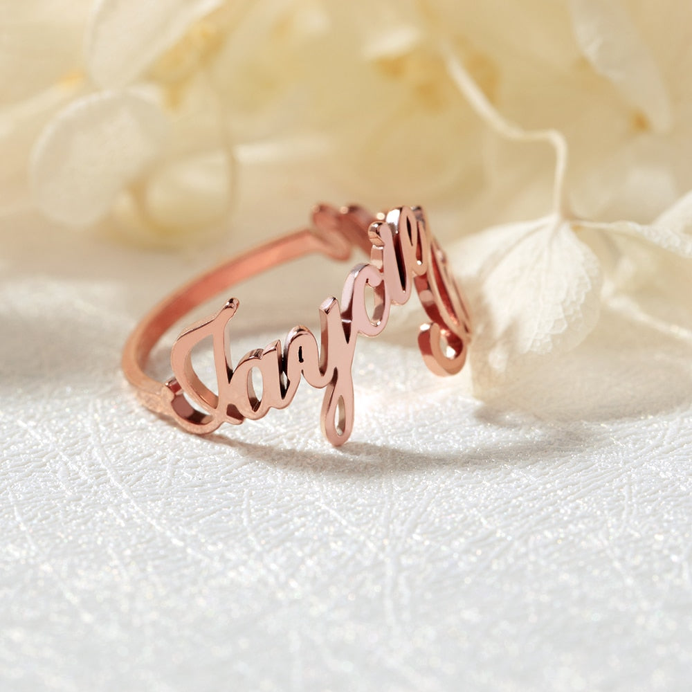 Customize This Two Name Twisted Leaf Ring  For Unisex Names on Ring