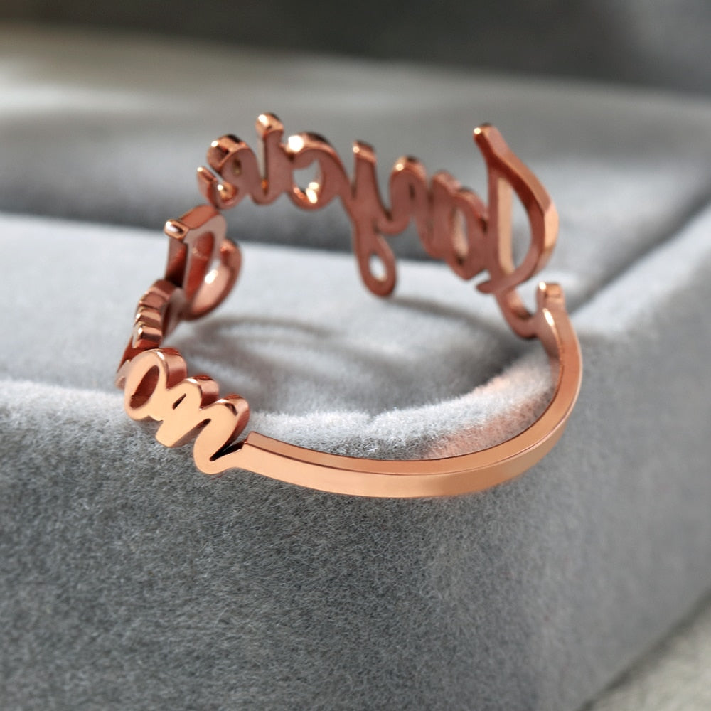 Customize This Two Name Twisted Leaf Ring  For Unisex Names on Ring