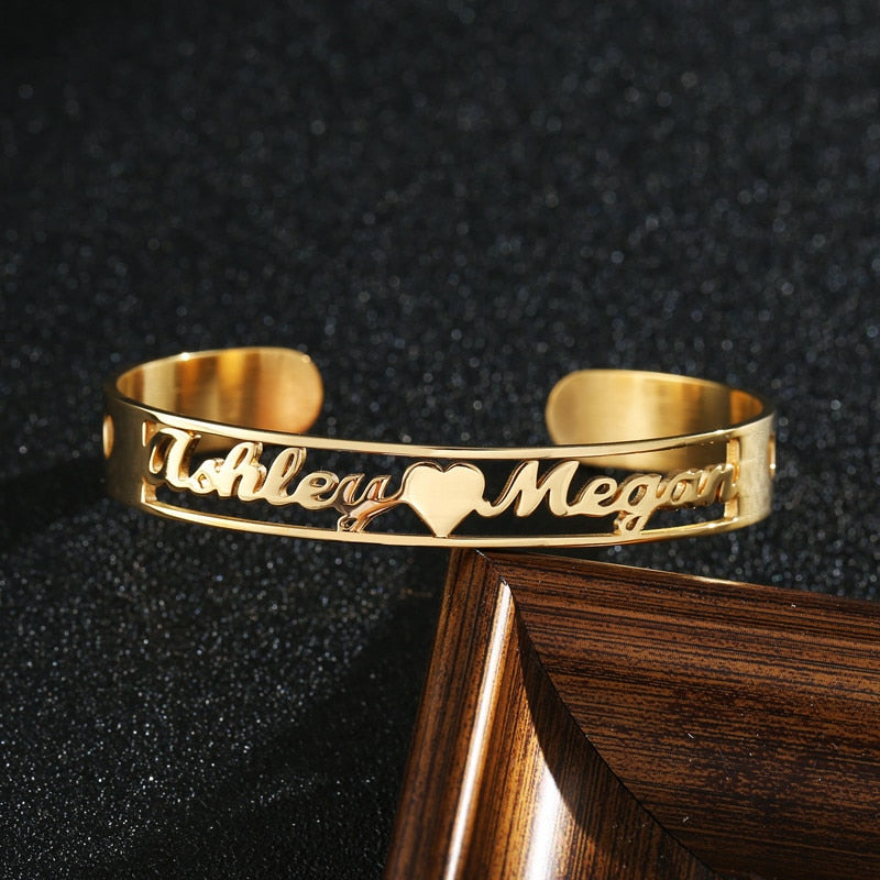 Customize This Heart Design  Hollowed Out Adjustable Cuff Bracelet