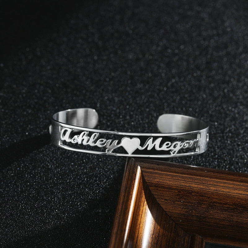 Customize This Heart Design  Hollowed Out Adjustable Cuff Bracelet