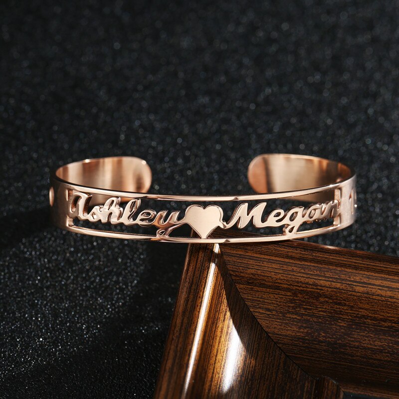 Customize This Heart Design  Hollowed Out Adjustable Cuff Bracelet