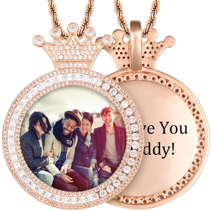 Customize This Round Crown Photo Pendant Necklace