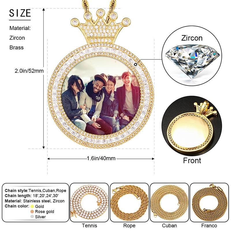 Customize This Round Crown Photo Pendant Necklace