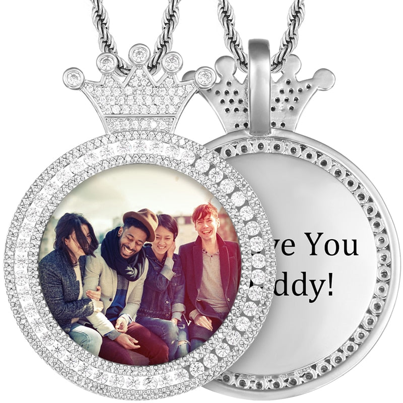 Customize This Round Crown Photo Pendant Necklace