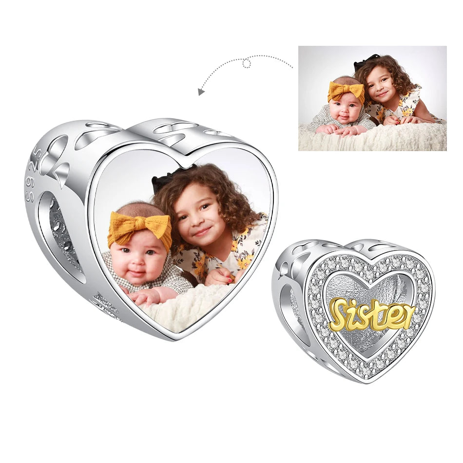 Authentic 925 Sterling Silver Bead Charm Fit Original Bracelet Bangle Custom Photo Heart Beads