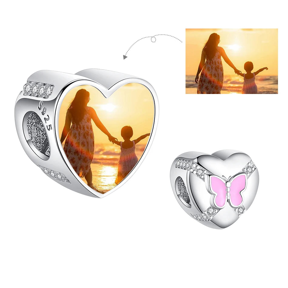 Authentic 925 Sterling Silver Bead Charm Fit Original Bracelet Bangle Custom Photo Heart Beads