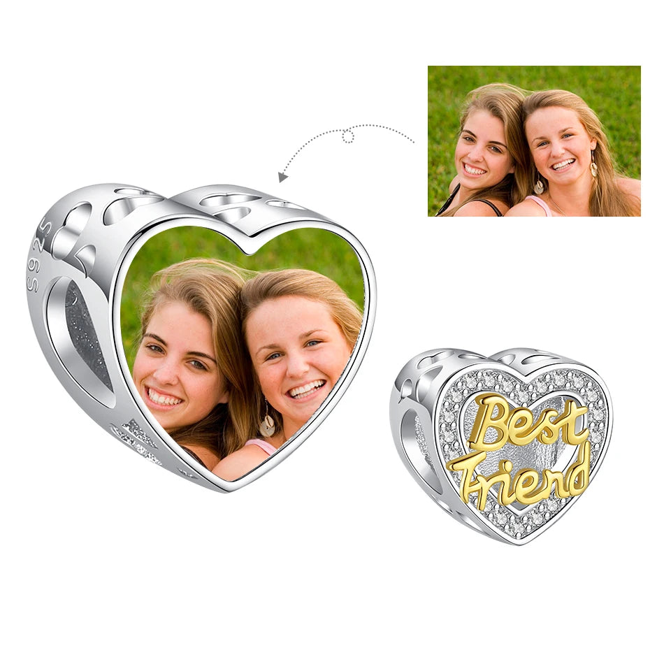 Authentic 925 Sterling Silver Bead Charm Fit Original Bracelet Bangle Custom Photo Heart Beads