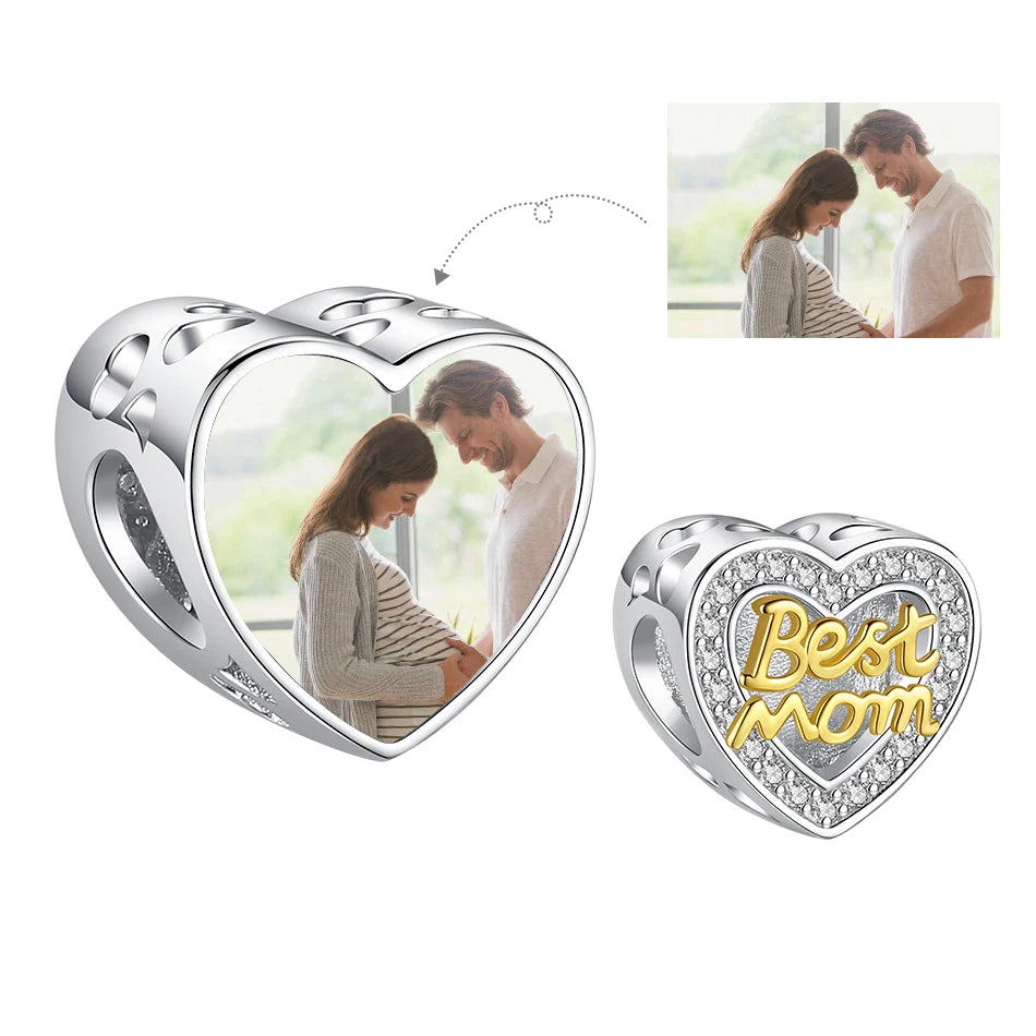 Authentic 925 Sterling Silver Bead Charm Fit Original Bracelet Bangle Custom Photo Heart Beads