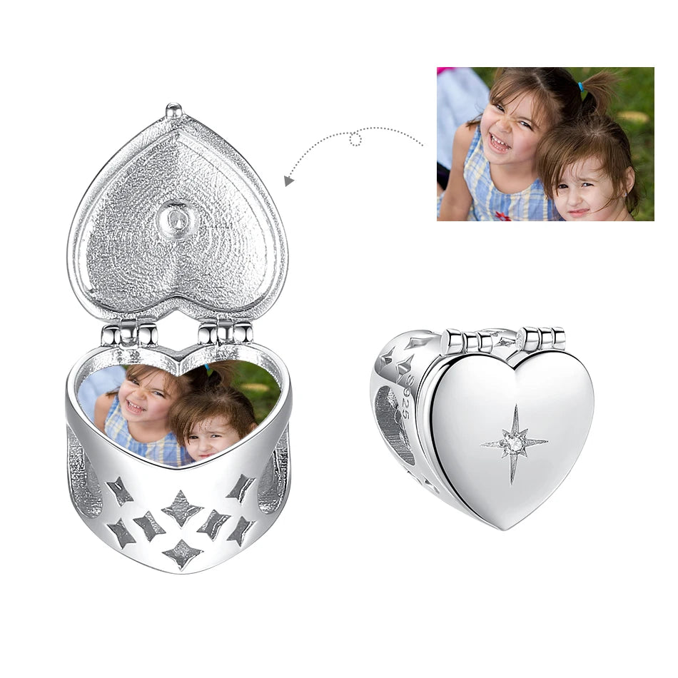 Authentic 925 Sterling Silver Bead Charm Fit Original Bracelet Bangle Custom Photo Heart Beads