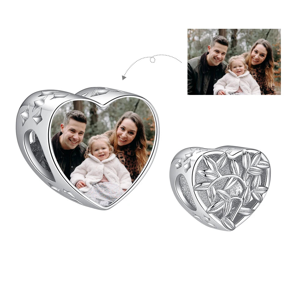 Authentic 925 Sterling Silver Bead Charm Fit Original Bracelet Bangle Custom Photo Heart Beads