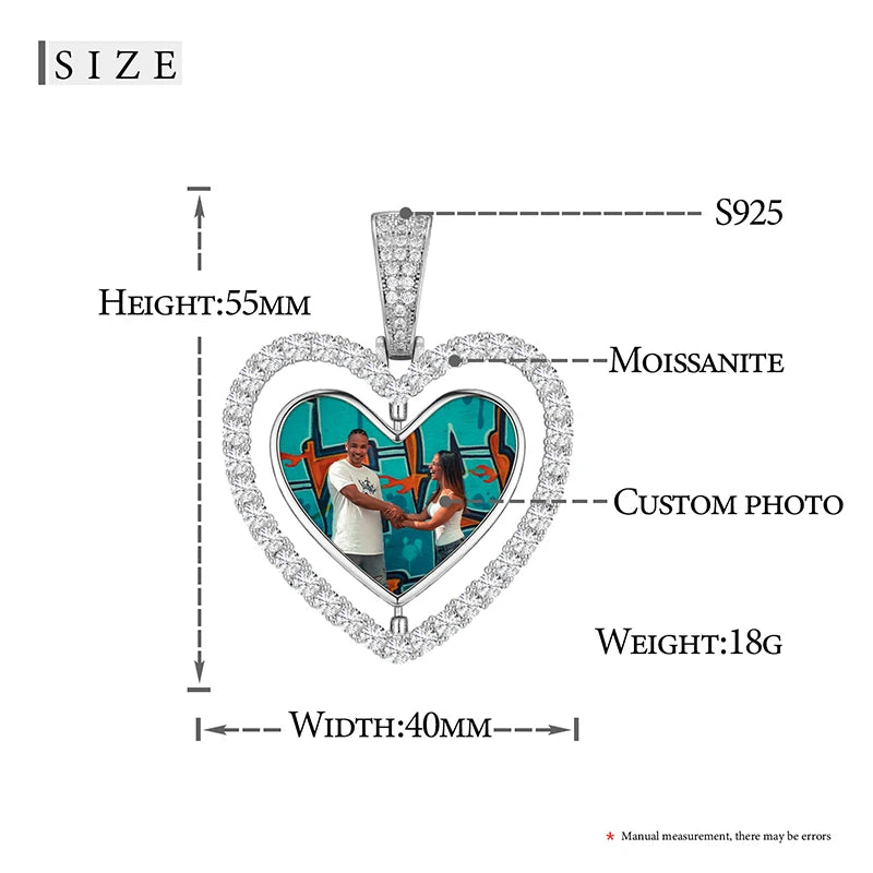 925 Sterling Silver Memory Photo Medallions Moissanite Custom Pendant Necklace
