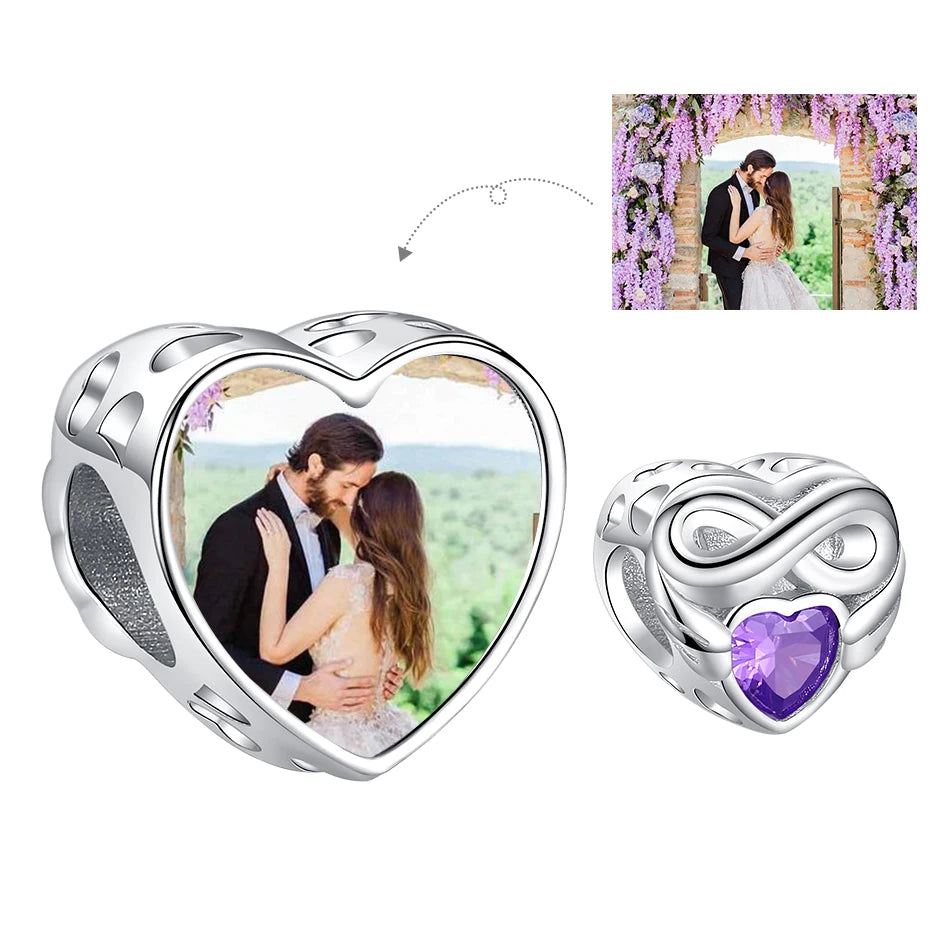 Authentic 925 Sterling Silver Bead Charm Fit Original Bracelet Bangle Custom Photo Heart Beads