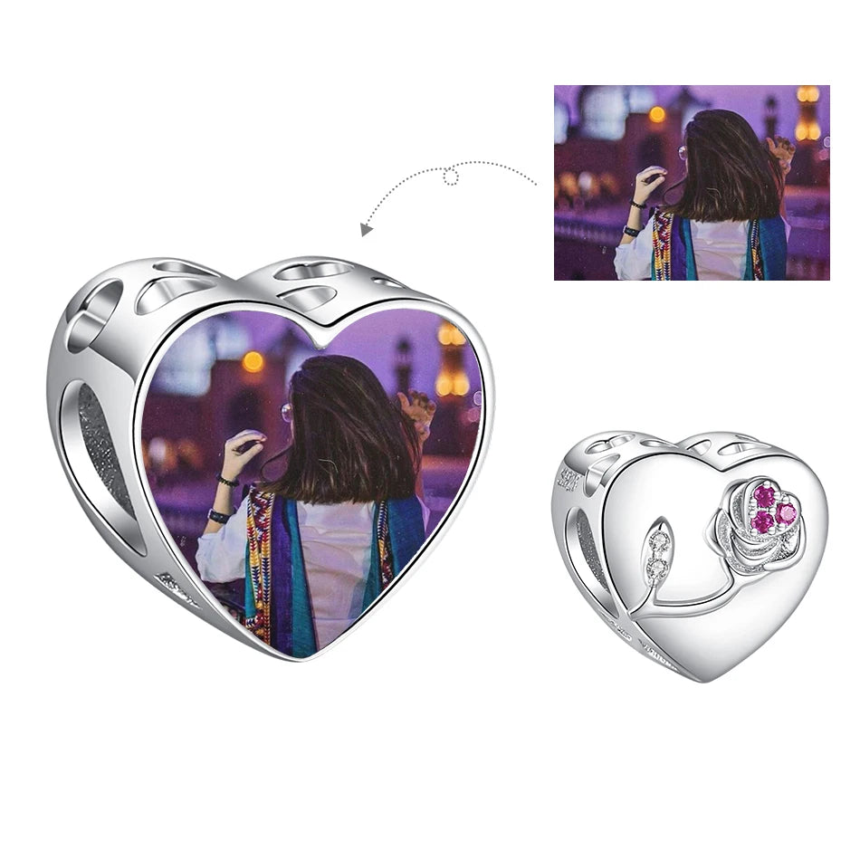 Authentic 925 Sterling Silver Bead Charm Fit Original Bracelet Bangle Custom Photo Heart Beads