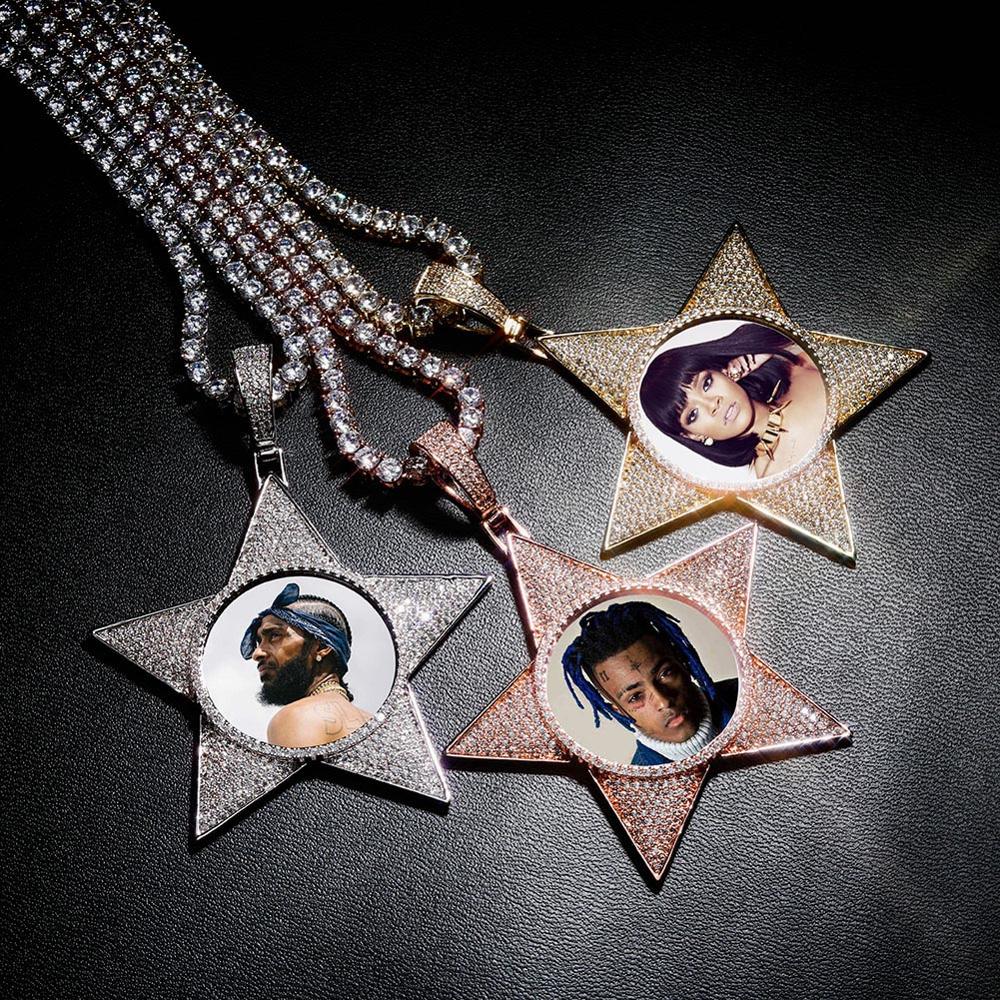 Customize This Photo Icy Pentagram Pendant Necklace