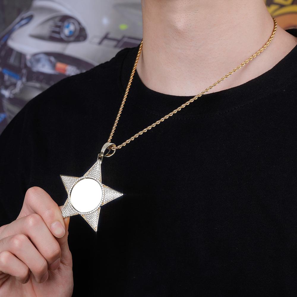 Customize This Photo Icy Pentagram Pendant Necklace