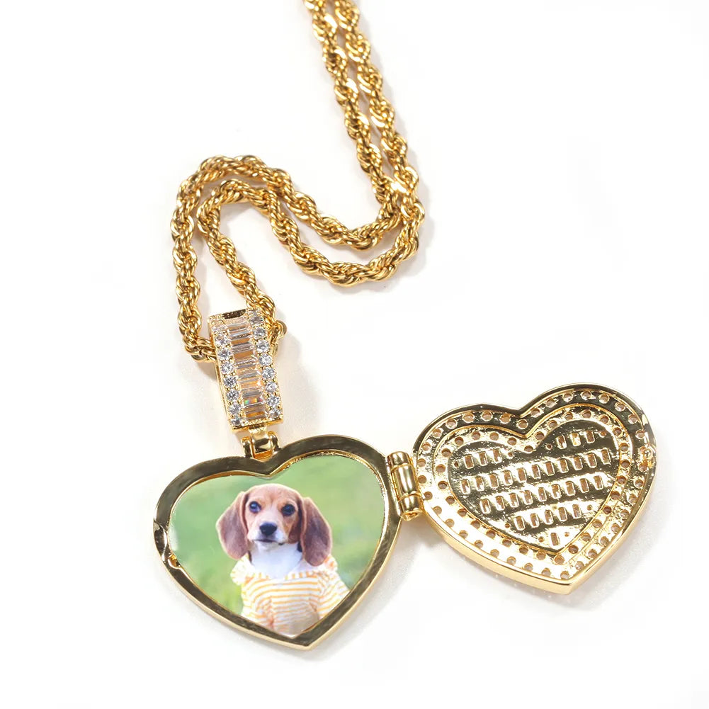 Iced Out Heart Shape Photo Locket