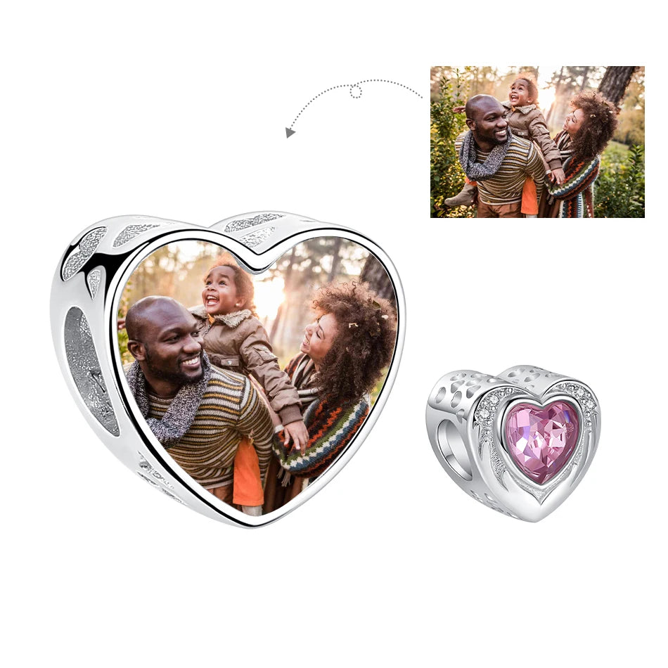 Authentic 925 Sterling Silver Bead Charm Fit Original Bracelet Bangle Custom Photo Heart Beads