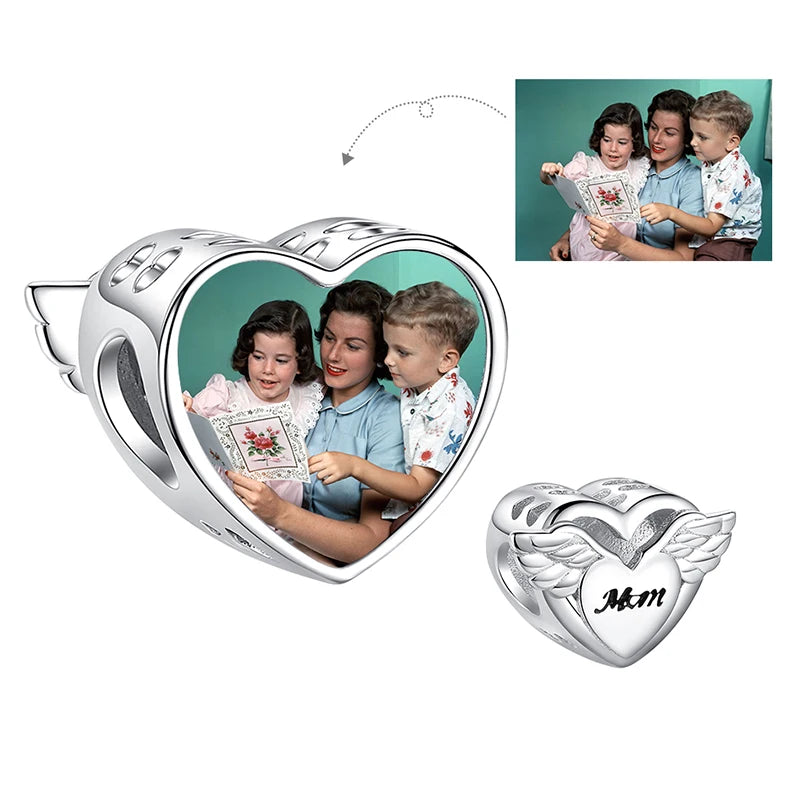 Authentic 925 Sterling Silver Bead Charm Fit Original Bracelet Bangle Custom Photo Heart Beads