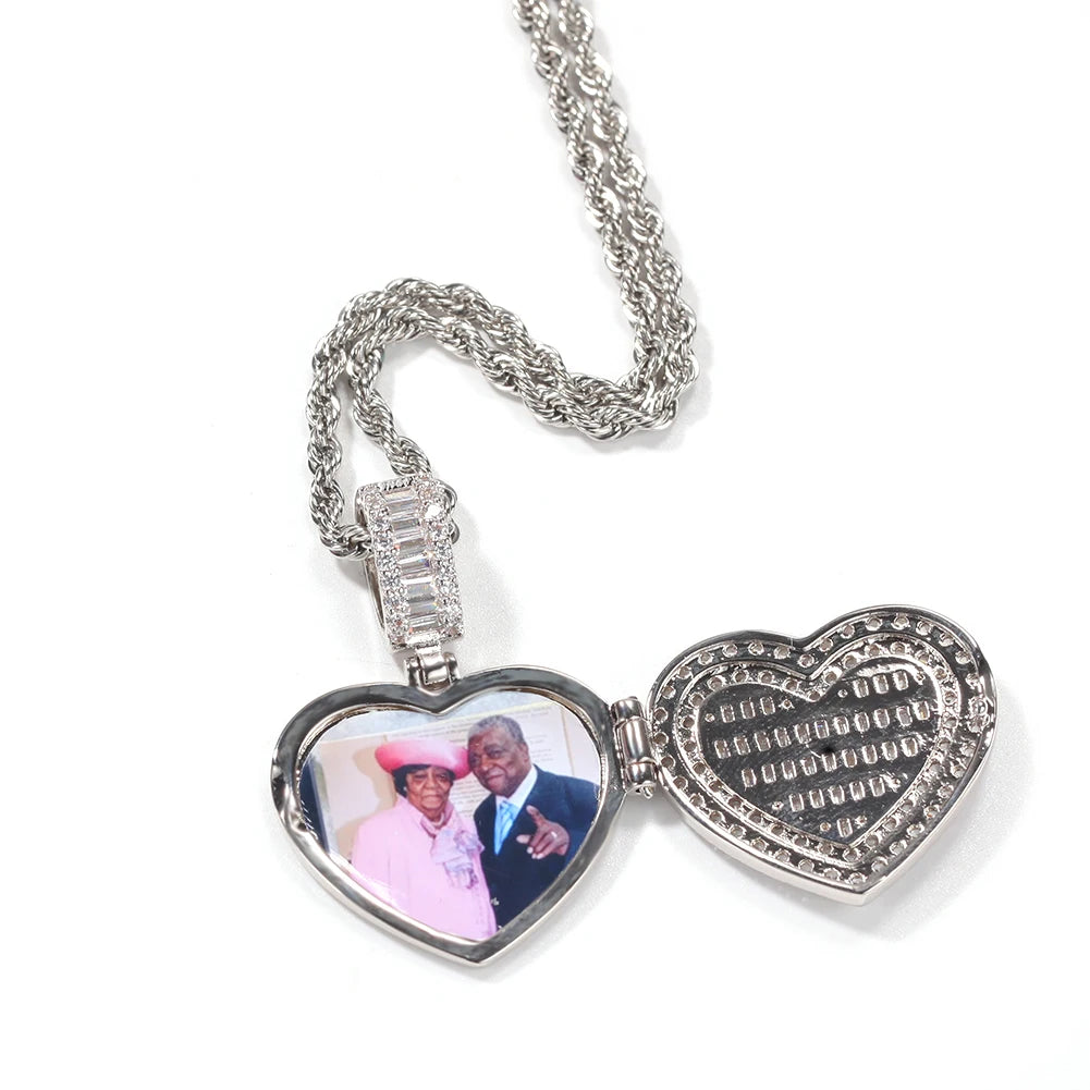 Iced Out Heart Shape Photo Locket