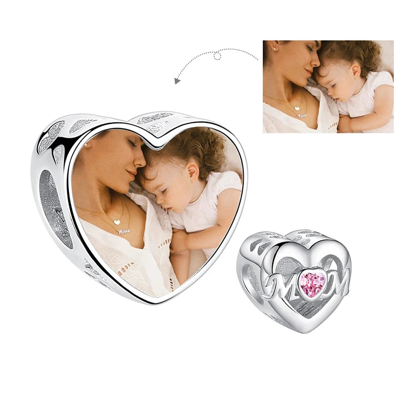 Authentic 925 Sterling Silver Bead Charm Fit Original Bracelet Bangle Custom Photo Heart Beads