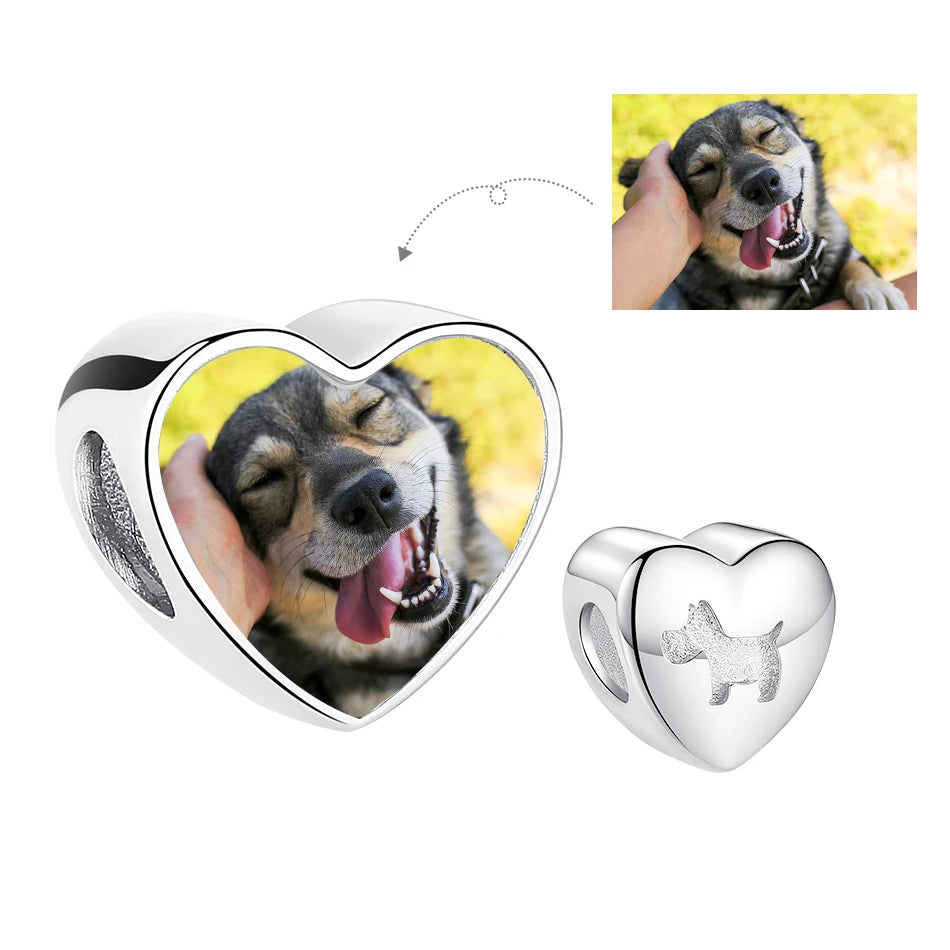 Authentic 925 Sterling Silver Bead Charm Fit Original Bracelet Bangle Custom Photo Heart Beads