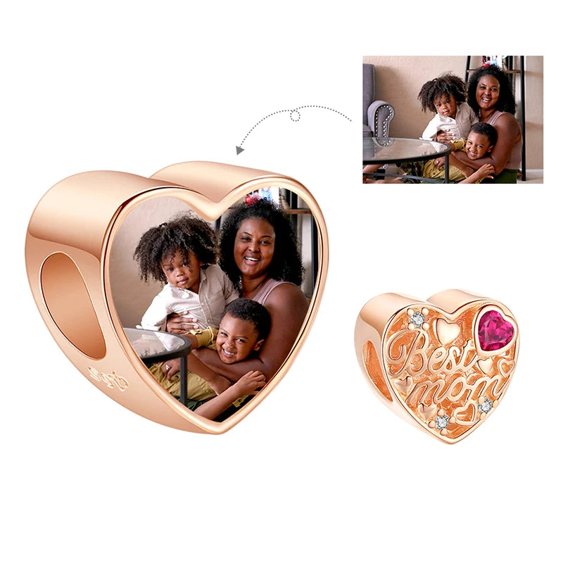 Authentic 925 Sterling Silver Bead Charm Fit Original Bracelet Bangle Custom Photo Heart Beads