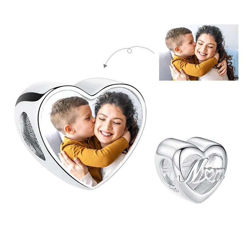 Authentic 925 Sterling Silver Bead Charm Fit Original Bracelet Bangle Custom Photo Heart Beads