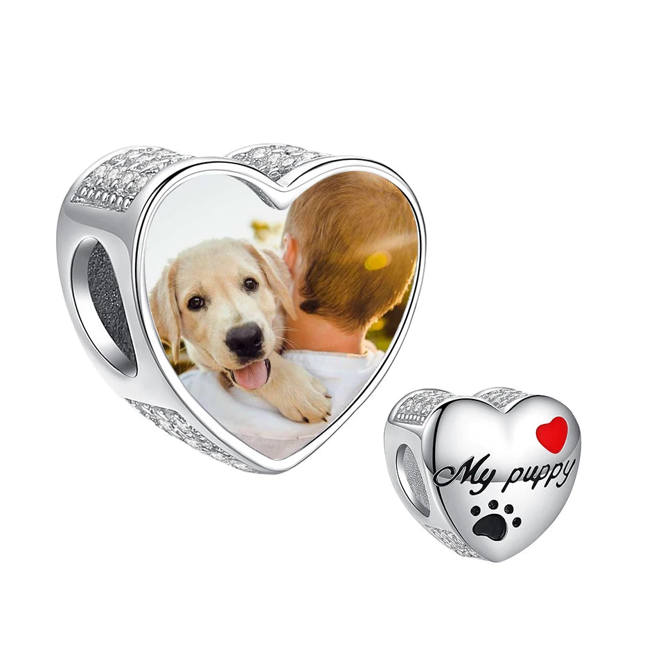 Authentic 925 Sterling Silver Bead Charm Fit Original Bracelet Bangle Custom Photo Heart Beads