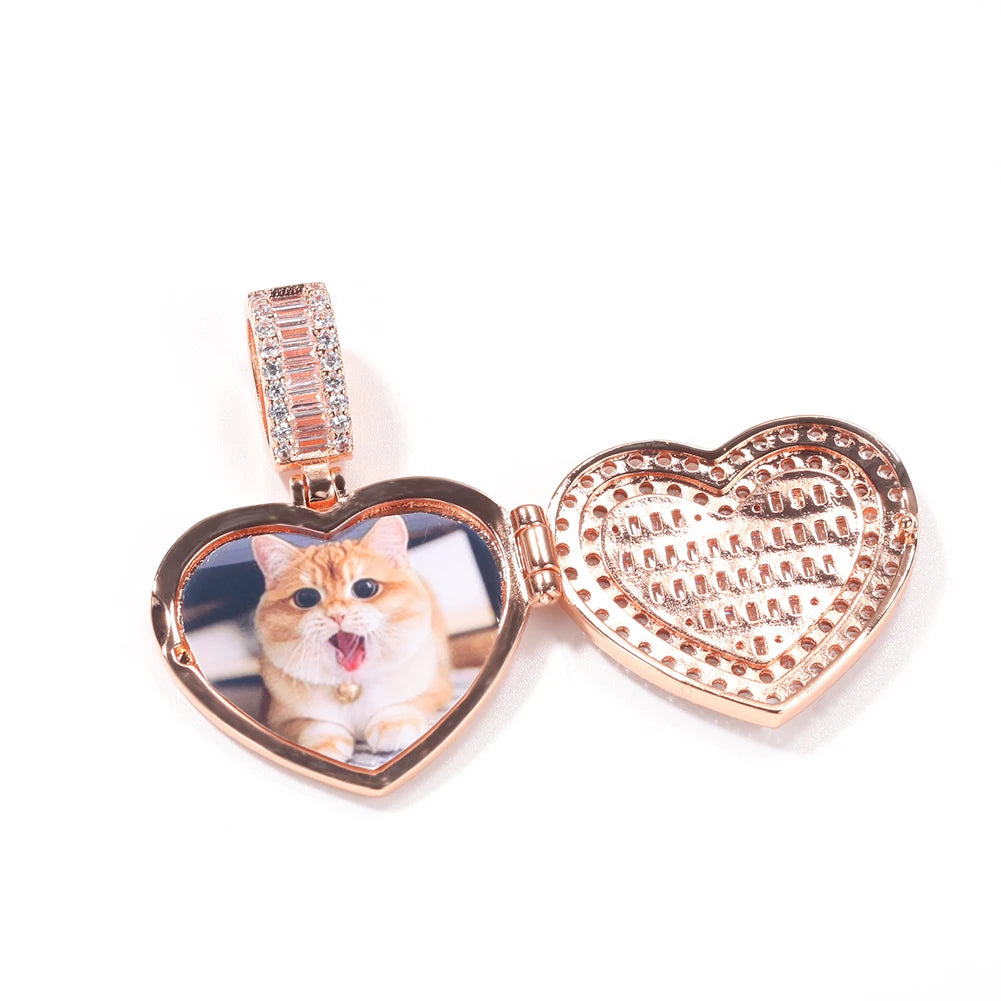 Iced Out Heart Shape Photo Locket