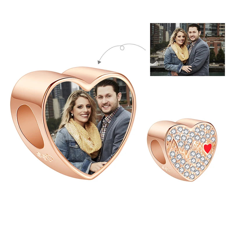 Authentic 925 Sterling Silver Bead Charm Fit Original Bracelet Bangle Custom Photo Heart Beads