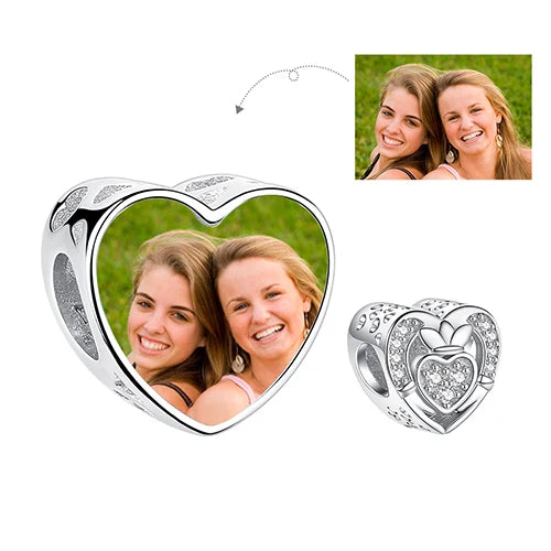 Authentic 925 Sterling Silver Bead Charm Fit Original Bracelet Bangle Custom Photo Heart Beads