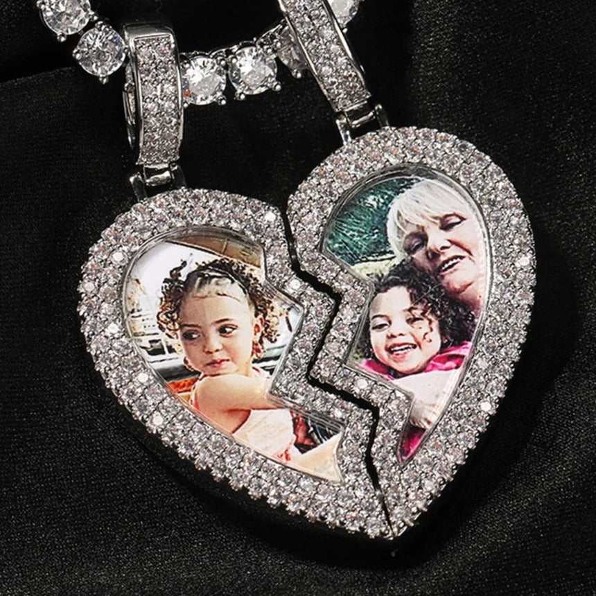 Broken Heart Photo Medallion Pendant Necklace