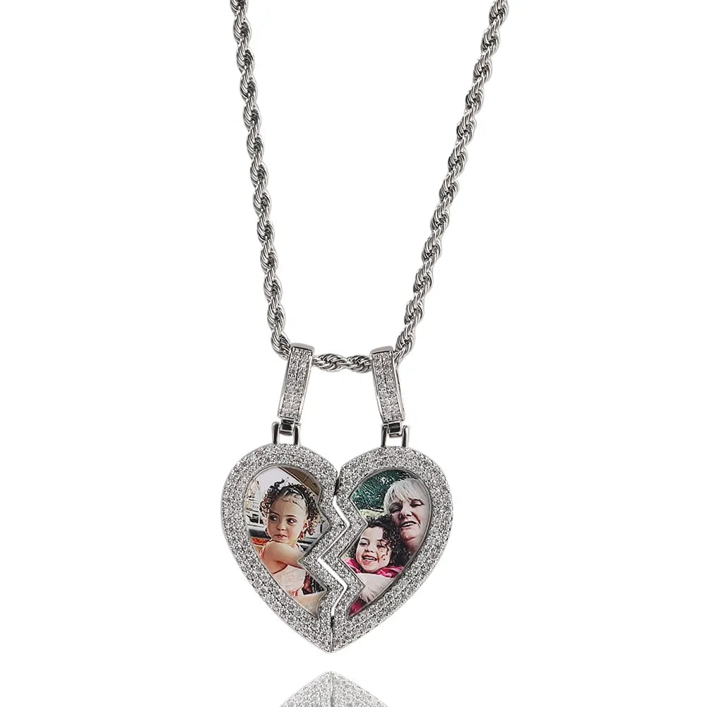 Broken Heart Photo Medallion Pendant Necklace