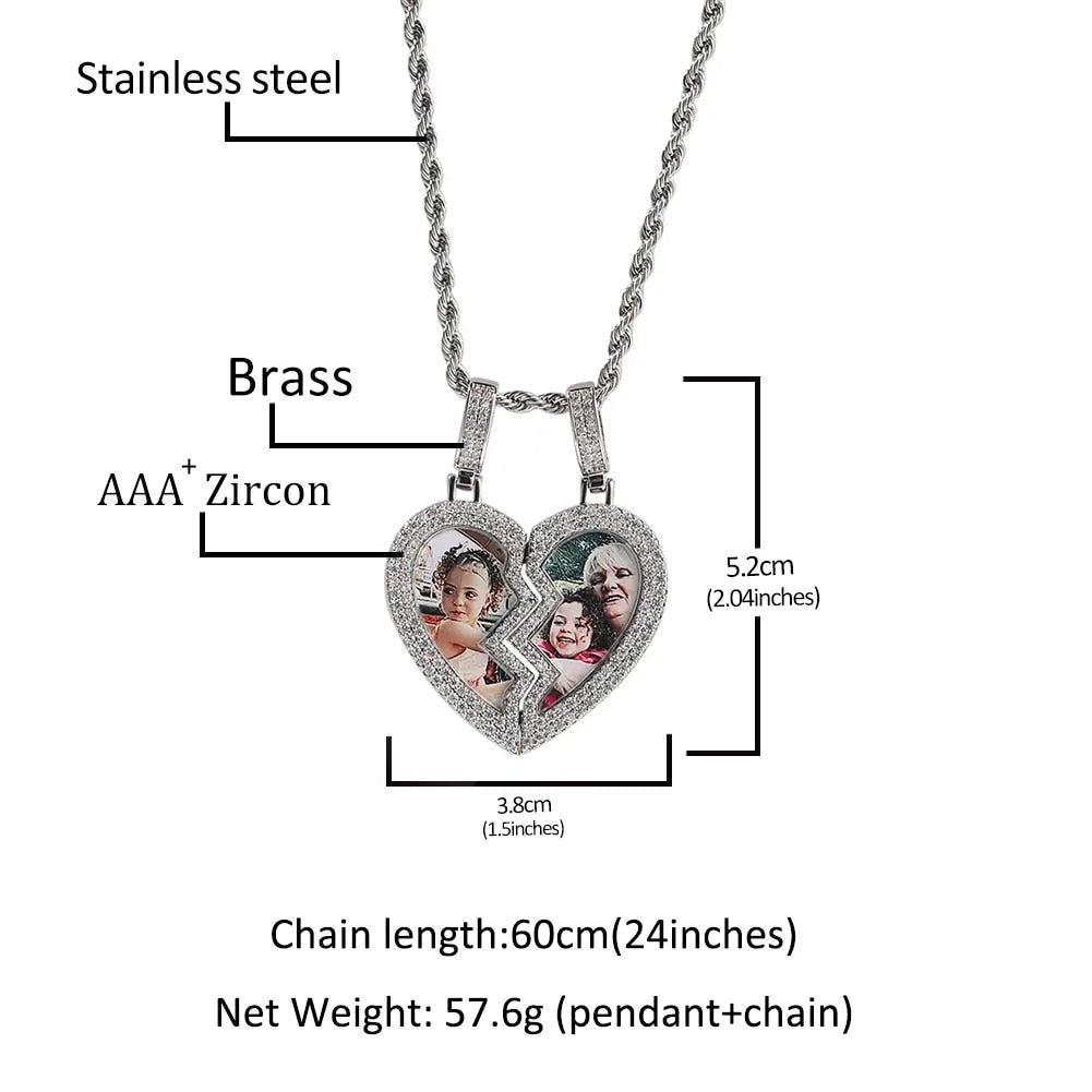 Broken Heart Photo Medallion Pendant Necklace