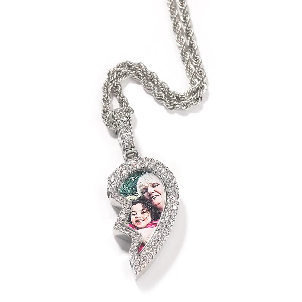 Broken Heart Photo Medallion Pendant Necklace