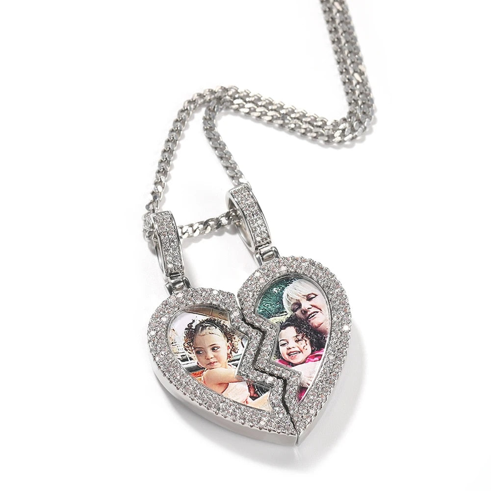 Broken Heart Photo Medallion Pendant Necklace
