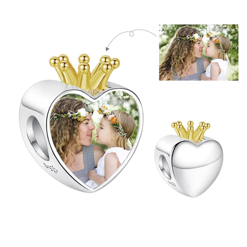 Authentic 925 Sterling Silver Bead Charm Fit Original Bracelet Bangle Custom Photo Heart Beads